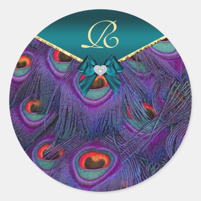 Aquamarines Plum Peacock Wedding-Siegel Runder Aufkleber (Vorderseite)