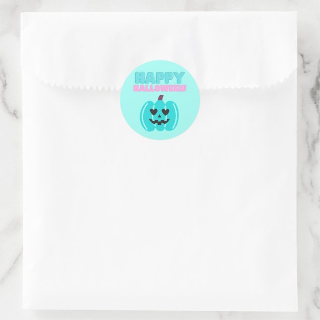 Aquamarines Pumpkin Happy Halloween Runder Aufkleber (Tasche)