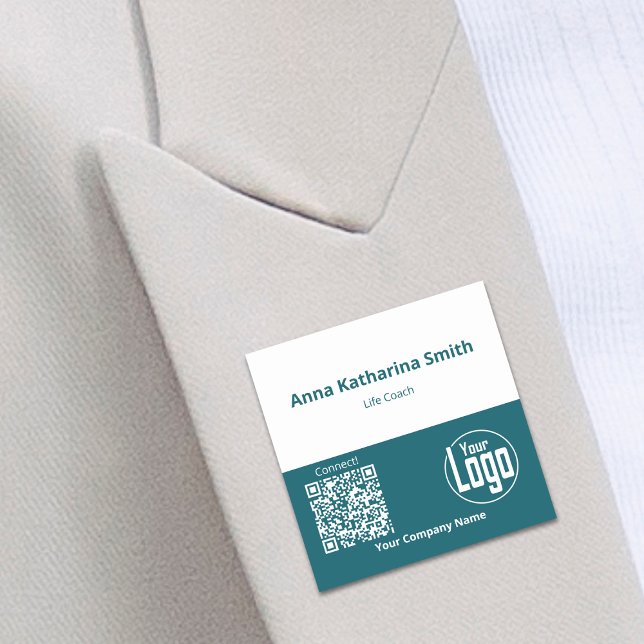 Aquamarines QR-Code-Logo-Unternehmen Namensschild (Teal White Event QR-Code Logo Company Expertise Name Tag)