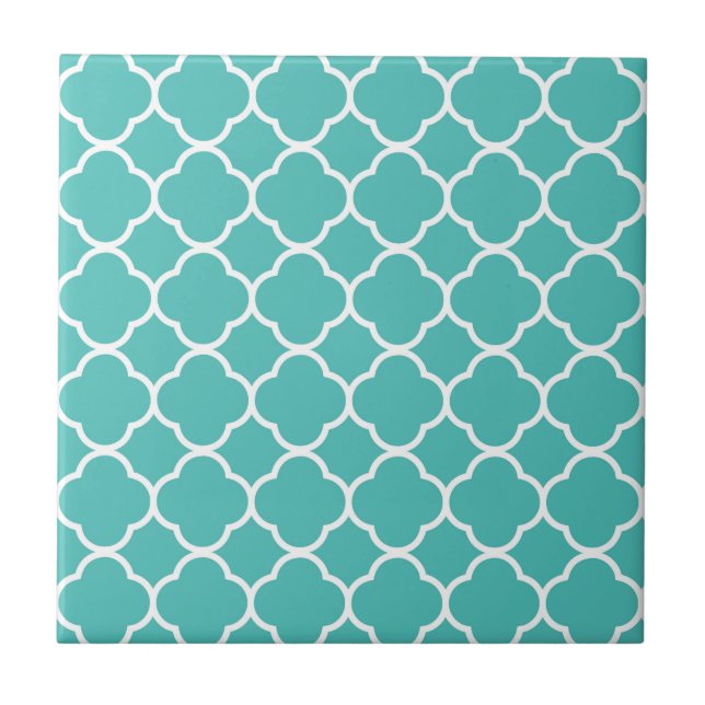 Aquamarines Quatrefolienmuster Fliese (Vorderseite)