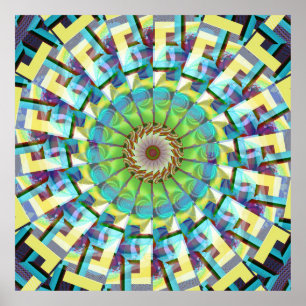 Aquamarines Rad der Kunst des Fraktals Poster