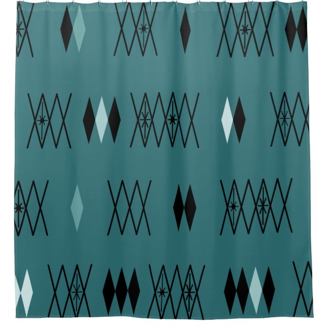 Aquamarines Retro Atomera Diamonds-Muster Duschvorhang (Vorderseite)