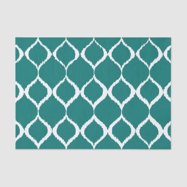 Aquamarines Retro Geometric Ikat Tribal Print Must Seidenpapier (Vorderseite)