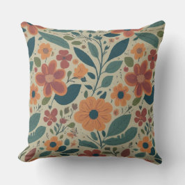 Aquamarines Retrodesign in lebhafter Blumenorange Kissen