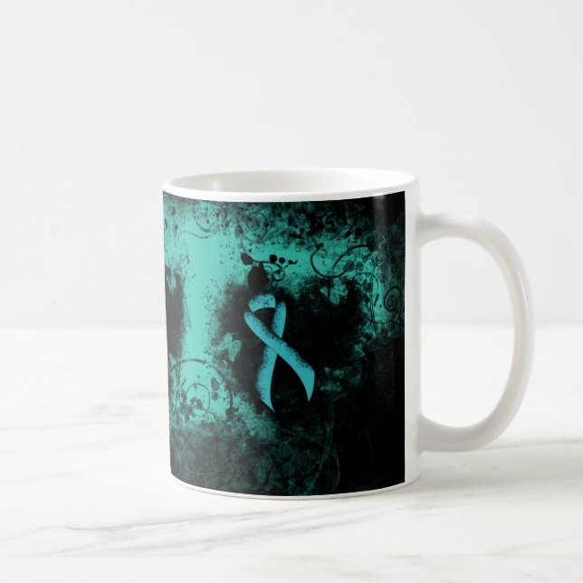 Aquamarines Ribbon Grunge Herz Kaffeetasse (Rechts)