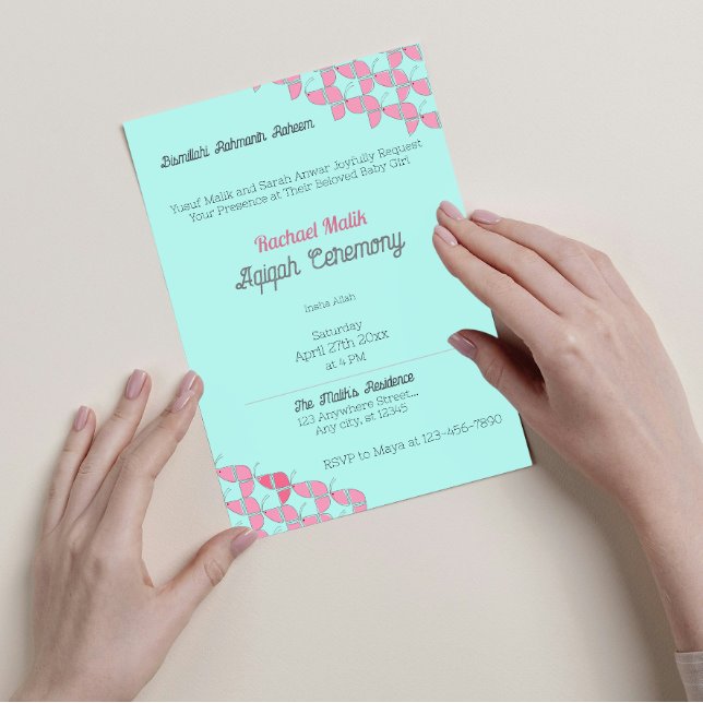 AQUAMARINES Rosa, Baby Girl Aqiqah Baby Dusche Einladung (Von Creator hochgeladen)