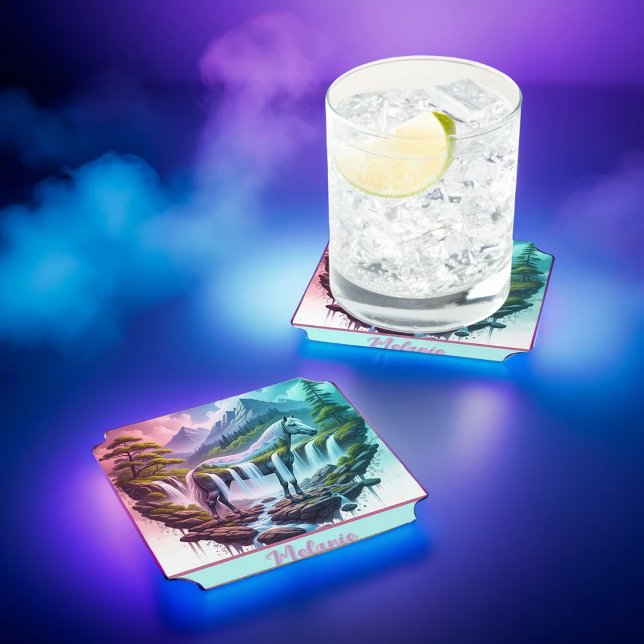 Aquamarines Rosa Pferd Berg Wasserfall Untersetzer (Von Creator hochgeladen)