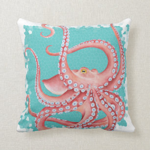 Aquamarines rotes Octopus-Buntglas Kissen