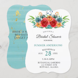 Aquamarines Rotes Orange Rose Brautparty Einladung