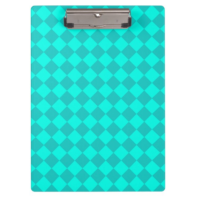 Aquamarines Schachbrett Diamantmuster Klemmbrett (Vorderseite)