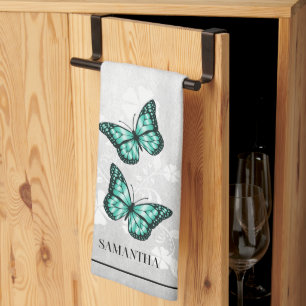 Aquamarines Schmetterling Blumenküche Handtuch