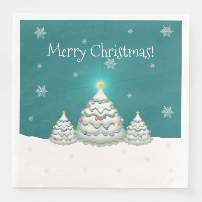 Aquamarines Schneeweihnachtsbaumpapier Napkin Serviette (Vorderseite)