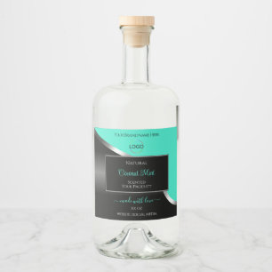 Aquamarines Schwarz-Weiß-Silber mit Logo-Produktke Alkoholflaschenetikett