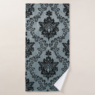 Aquamarines schwarzes Damastmuster, Jugendstil-Mus Badehandtuch