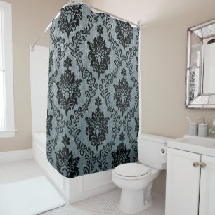 Aquamarines schwarzes Damastmuster, Jugendstil-Mus Duschvorhang