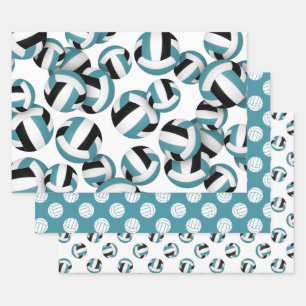 aquamarines schwarzes Mannschaftsfarben, Volleybal Geschenkpapier Set