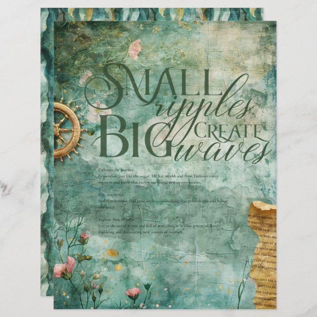 Aquamarines Scrapbook Paper zum Nautischen Ozean (Vorne/Hinten)