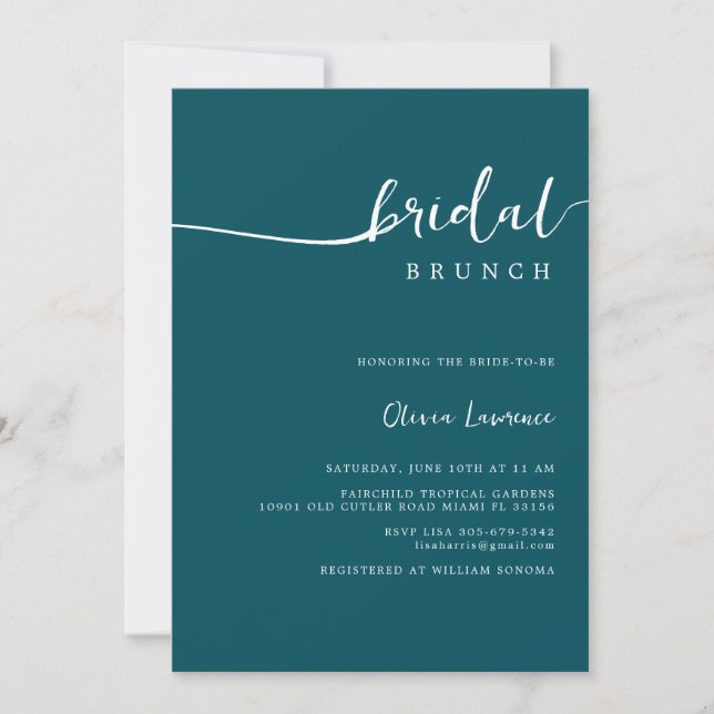 Aquamarines Script Bridal Brunch Einladung (Vorderseite)