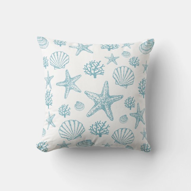 Aquamarines Seashell Beachy Pattern Kissen (Vorderseite)