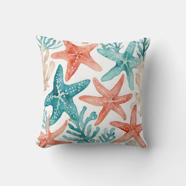 Aquamarines Seashell-Muster Kissen (Vorderseite)