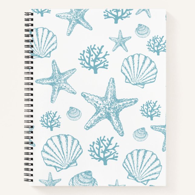 Aquamarines Seashell Starfish Strandmuster Notizbuch (Vorderseite)