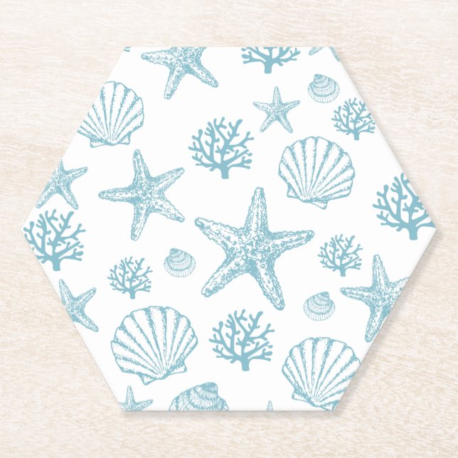 Aquamarines Seashell Starfish Strandmuster Untersetzer (Vorderseite)