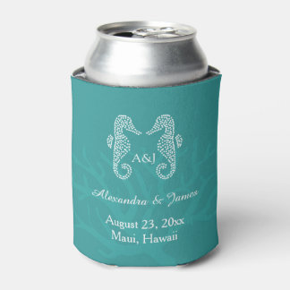 Aquamarines Seepferd Beach Wedding Monogram Dosenkühler