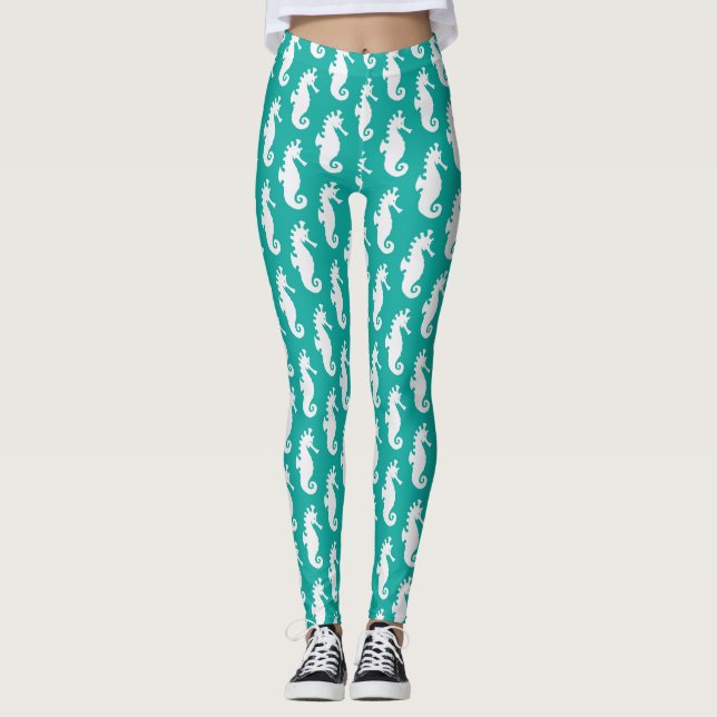 Aquamarines Seepferd Muster 1 Leggings (Vorderseite)