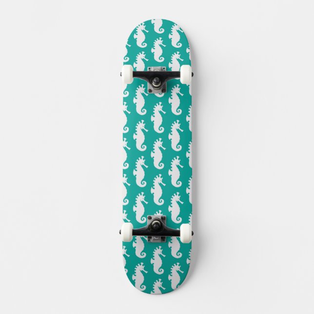 Aquamarines Seepferd-Muster 1 Skateboard (Vorderseite)