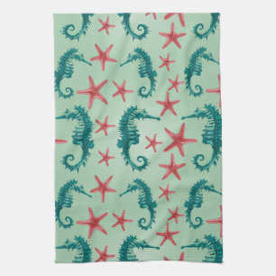 Aquamarines Seepferd-Muster 2 Küchentuch