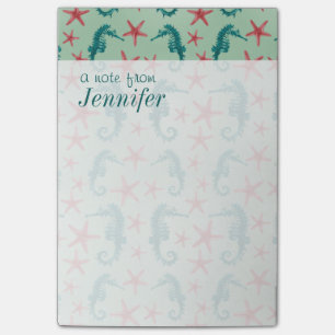 Aquamarines Seepferd-Muster addieren Ihren Namen Post-it Klebezettel