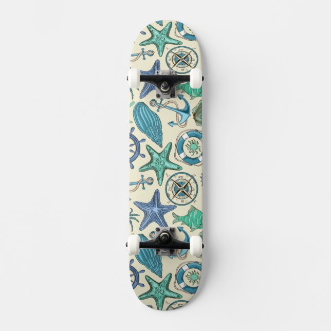 Aquamarines Seetier-Muster Skateboard (Vorderseite)