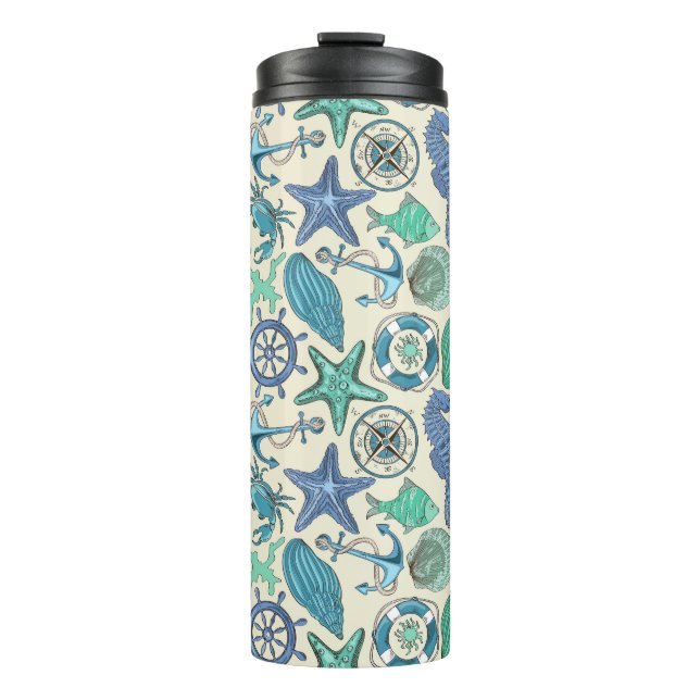 Aquamarines Seetier-Muster Thermosbecher (Vorderseite)