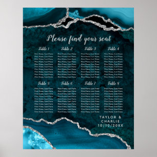 Aquamarines Silber-Agate-Hochzeitstabelle für 8 Ti Poster