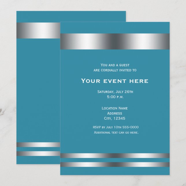 Aquamarines Silber Elegantes Abendessen Party Einl Einladung (Vorne/Hinten)