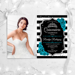 Aquamarines Silber-Quinceanera-Party mit Foto Einladung