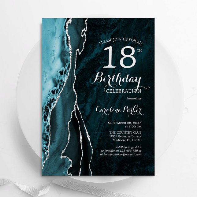 Aquamarines Silver Agate 18. Geburtstag Einladung (Von Creator hochgeladen)