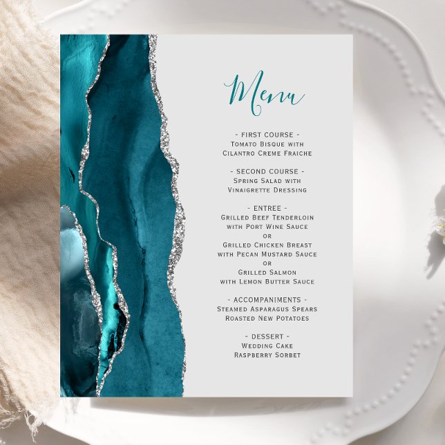 Aquamarines Silver Agate Grey Wedding Menu (Von Creator hochgeladen)