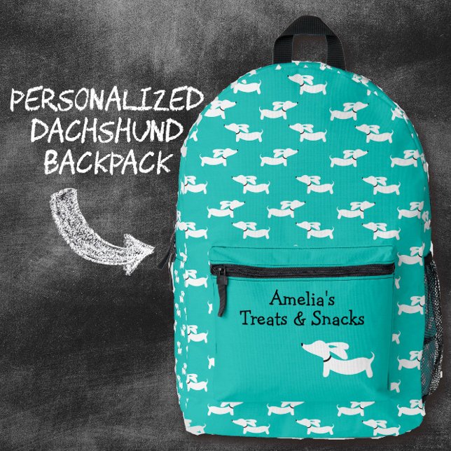 Aquamarines Tanzen Dackeln Beutel für Dackel Hunde Bedruckter Rucksack (Dachshund school backpack - personalized treats and snacks bag)