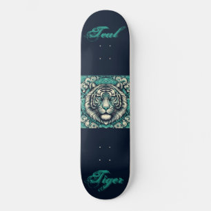 Aquamarines Tiger auf dem Scrolly Square Skateboard