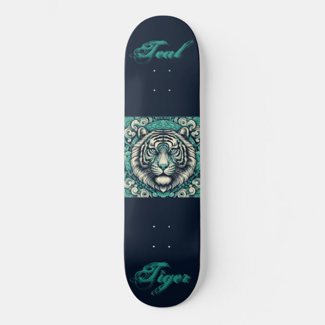 Aquamarines Tiger auf dem Scrolly Square Skateboard (Vorderseite)