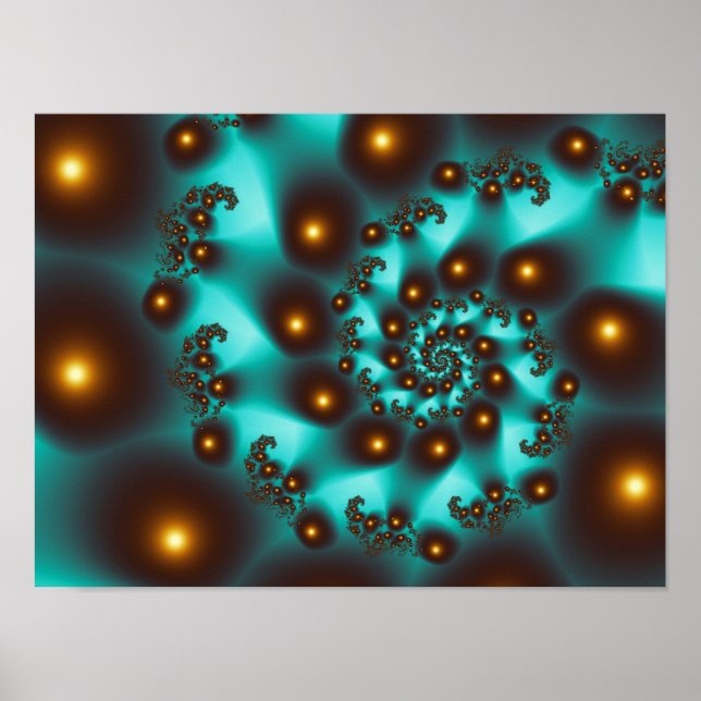 Aquamarines Trippy Abstrakt Fine Art Fraktal Poster (Vorne)