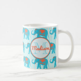 Aquamarines Türkis, blaue Elefanten auf blauem St Kaffeetasse