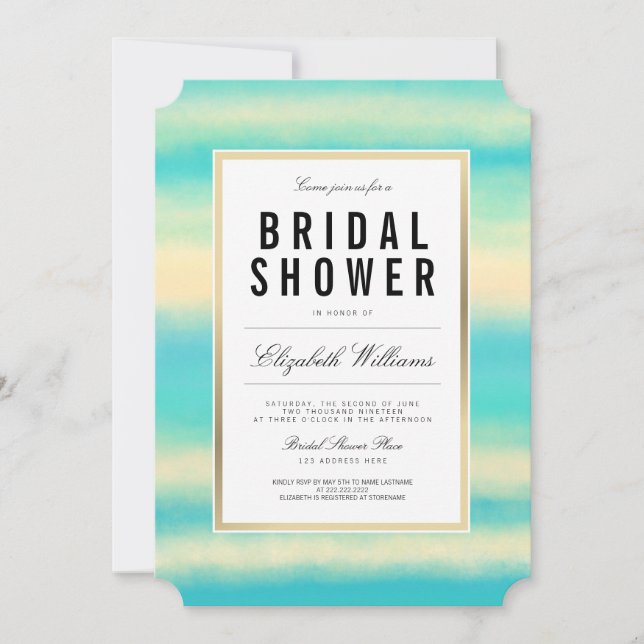 Aquamarines türkisfarbenes Beach Gold Brautparty E Einladung (Vorderseite)