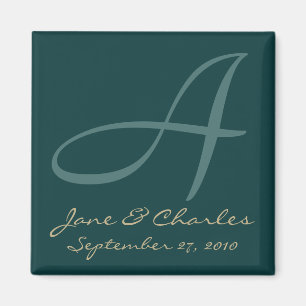 Aquamarines u. Ecru Monogramm • Save the Date Magnet