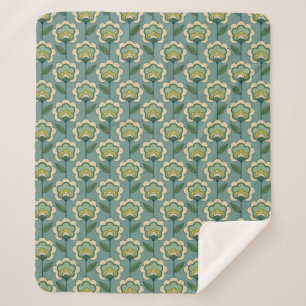 Aquamarines u. gelbes Blumenmuster Sherpadecke