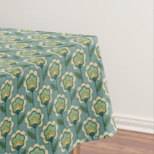 Aquamarines u. gelbes Blumenmuster Tischdecke