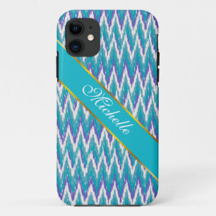 Aquamarines und Amethyst iKat Zickzackmuster iPhone 11 Hülle