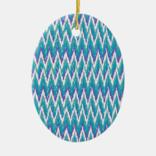 Aquamarines und Amethyst iKat Zickzackmuster Keramikornament