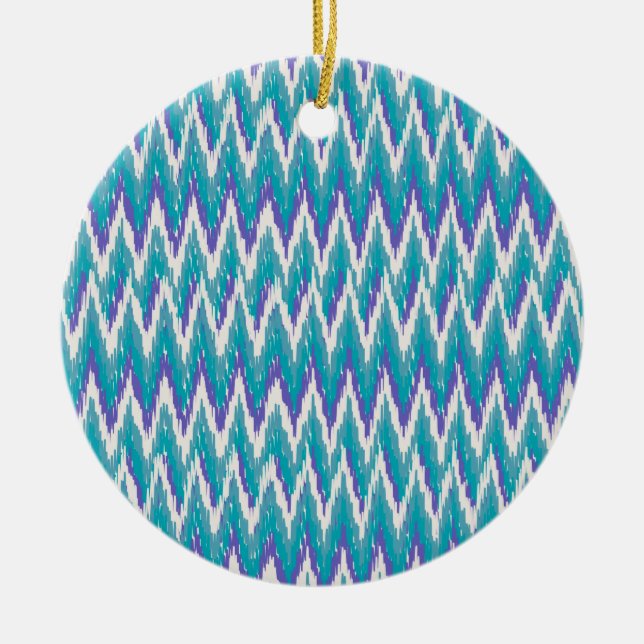 Aquamarines und Amethyst iKat ZigZag-Muster Keramik Ornament (Vorne)